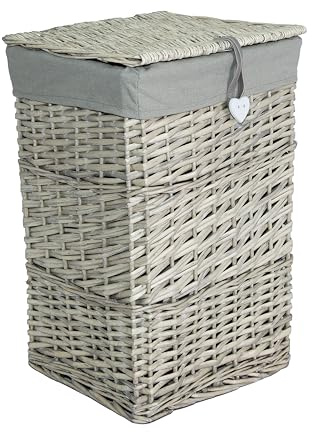 green leaves Small Grey Wash Wicker Laundry Basket with Lid and Lining