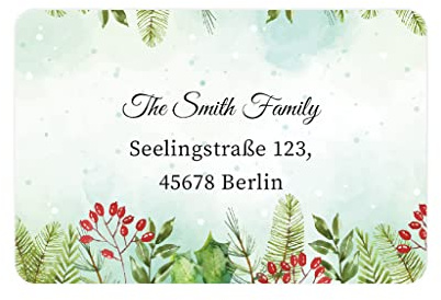 48 PERSONALISIERT Weihnachten Adressaufkleber/Hochzeit Rücksendung Adresse Etiketten Geschäftsadresse Produkte Umschläge Geschenk Sticker - Rec016 (002 Aquarell Weihnachten)