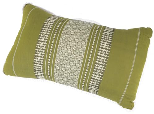 GURU SHOP Coussin décoratif, coussin de soutien méditation, coussin de cou, coussin thaïlandais kapok – Vert/blanc, 28 x 44 x 15 cm, coussin de nuque de style thaïlandais