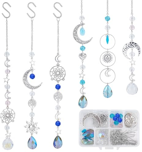 SUNNYCLUE 1 Box 6 Set DIY Crystal Ball Suncatcher Making Kit Hanging Rainbow Maker Prism Suncatchers for Window Tree of Life Outdoor Feng shui Sun Shine Catcher Garden Ornament Faceted Bead Home Decor