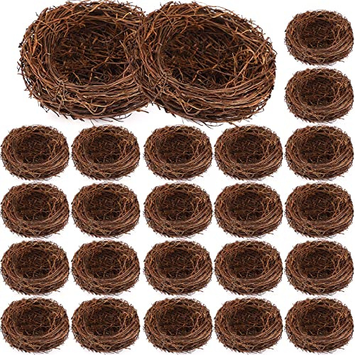 Gerrii 24 Pcs Artificial Bird Nests for Crafts Mini Faux Rattan Bird Nest Decoration for Easter Home Decor Fairy Garden Accessories Terrarium DIY Craft Supplies Wedding Table Centerpieces (4 Inch)