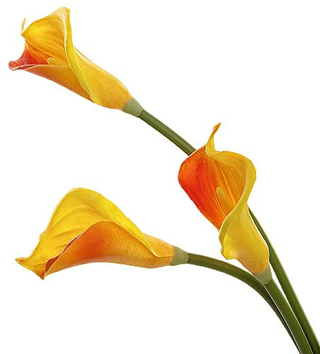 XZJMY Künstliche Calla-Lilien, 68,6 cm langer Stiel, künstliche Lilien, Blumenstrauß für Zuhause, Wohnzimmer, Schlafzimmer, Esstisch, Büro, Hochzeiten, Party, Garten, Dekoration, Orange, 3 Stück