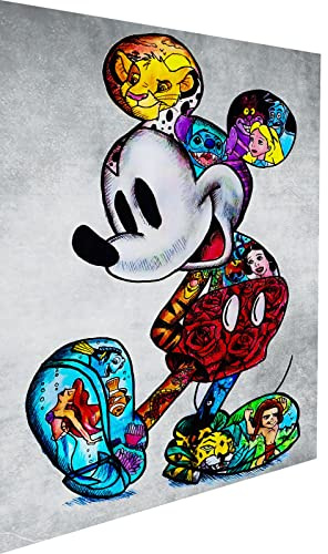 Magic Canvas Art - Bilder Micky Maus Figuren Pop Art Leinwandbild 1- teilig Hochwertiger Kunstdruck Wandbilder B8336, Material: Leinwand, Größe: 100x75 cm, Weiß