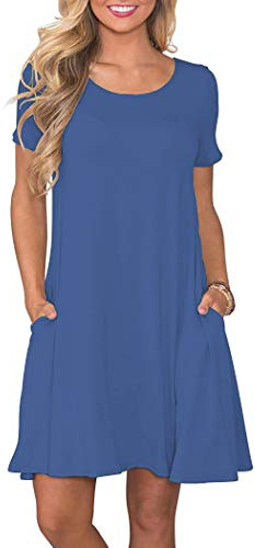 AUSELILY Femmes Robes D'été à Manches Courtes Décontracté T-Shirt Robe Ample Courte Robe avec Poches BéJa Bleu 2XL
