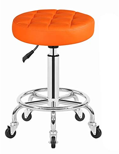 Bar Stool Faux Leather Upholster Adjustable Swivel Gas Lift Large Base 9 Colors (Color : Black) (Orange)