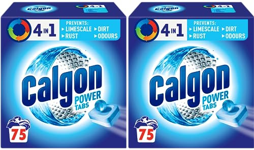 Calgon 4-in-1 Washing Machine Cleaner and Water Softener Tablets, 75 Count, Pack of 2, Removes Limescale, Residue, Dirt, Rust & Malodours, Deep Clean, XL Pack Size