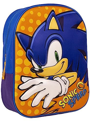 Schulrucksack Sonic - Mit Reißverschluss - 25 x 31 x 10 cm - Kinderrucksack mit 3D-Elementen - Gepolsterter Schultergurt - Original Produkt in Spanien Designed