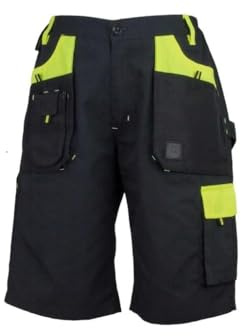 Luckyberg Kurze Arbeitshose | Schutzkleidung fur Herren oder Damen. Hose Schutz für Maler, Stuckateur, Monteur, (DE/NL/SE/PL, Numerisch, 62, Regular, Regular, Standard, Schwarz Gelb)