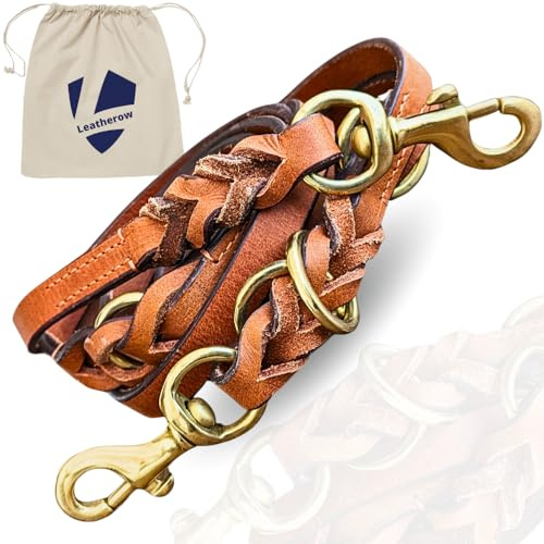 Leatherow Multifunktionale 2,4 m lange Leder-Hundeleine, echtes Leder, freihändige Leine, Hundetrainingsleine für kleine, mittelgroße und große Hunde, Hellbraun, 2,4 m