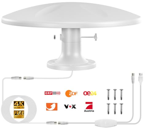 RV Antenna, Zimmerantenne für Fernseher, Dvbt Antenne 360 Grad Empfang, Mit Magnetfußl, unterstützt 4K 108P DVBT2 antenne HD Digitale Kanäle (Blanco)
