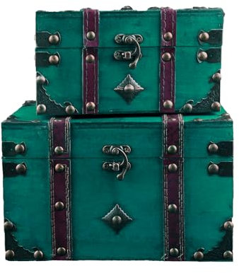 Trendy Boy Vintage Schatztruhe mit Schloss – Handgefertigte Holz-Dekokiste, Perfekte Aufbewahrungsbox für Zuhause, Schmuck, Andenken und Geschenke (301-Combo6)