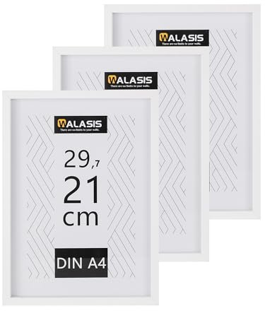 Walasis Bilderrahmen A4 Weiß Rahmen 3er Set 21x29,7cm Weiss Fotorahmen | für Fotos, Bilder, Urkunden und Collagen