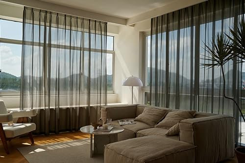 Daesar Grau Vorhänge mit Ösen, Vorhänge Lichtdurchlässig 2er Set Französisch Einfarbig 107x147CM Vorhänge Fenster Gardinen Schlafzimmer Wohnzimmer Esszimmer