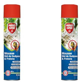 PROTECT EXPERT 2 Aérosols Anti Nids De Guêpes & Frelons - 2x600ml - Mousse Et Jet Longue Portée - Traitement A Distance - Pulvérisation Jusqu’à 3 Mètres - Action Choc & Foudroyante GUEPMOUS600X2