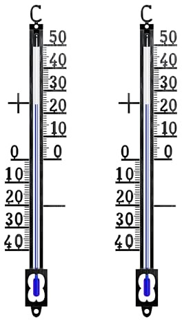 CSL - 2 x Analoges Thermometer aus Metall – Außenthermometer wetterfest – Länge 19 x Breite 3,7 cm – Messbereich -40° bis +50° C – klassisches Design - Set