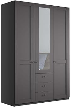 WIEMANN Drehtürenschrank mit 3 Schubkästen, mit 1 Spiegeltür mittig, Landhausstil Kleiderschrank 150cm breit, Graphit, Höhe 216cm, Marlow