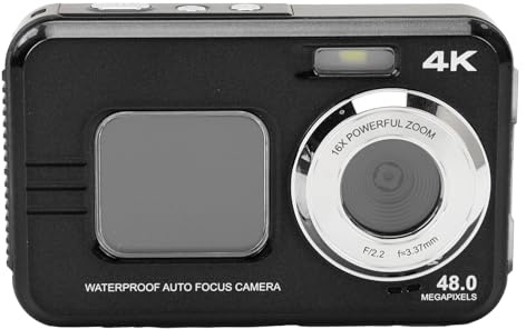 Fotocamera Subacquea 4K, Fotocamera Antivibrazione Impermeabile da 11FT, Fotocamera Subacquea da 48MP con Messa a Fuoco Automatica con Doppio Schermo, Zoom Digitale 16X, per