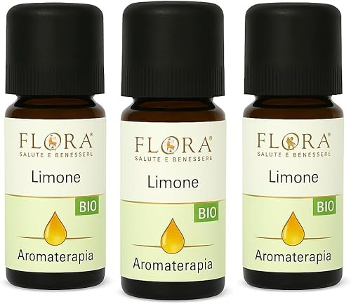 FLORA Olio Essenziale di Limone pack da 3 Pz da 10 ml BIO‑CODEX 10 ml – 100 % Puro e Naturale Citrus limon Profumo Agrumato Energizzante Uso Alimentare Aromaterapia Diffusore Cosmesi e Pulizie Green