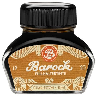 Barock 1920 Füllhaltertinte Charleston, Schreibtinte für Füllhalter, Glasfedern, Tintenroller, Füllertinte im Glas gelb, 30 ml