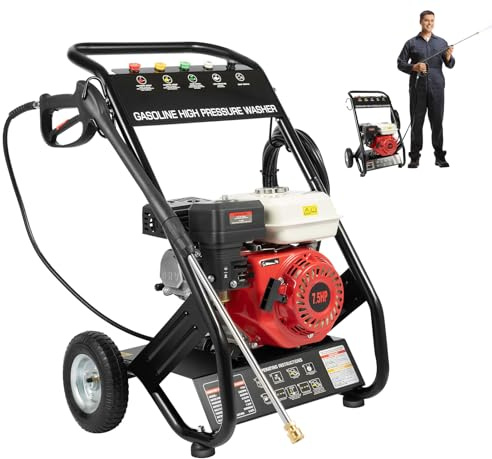 Lavadora de alta presión de gasolina, 170-190 bar, 2200 psi, con mangueras, tanques de combustible y 5 boquillas, 7,5 CV 3400 rpm, para suelos, plantas, vehículos
