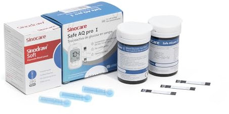 sinocare Tiras de Glucosa pour Meddior de Glucosa Safe AQ Pro, Fecha de Caducidad Fresca con 50 Tiras y 50 Lancetas en mg/dL
