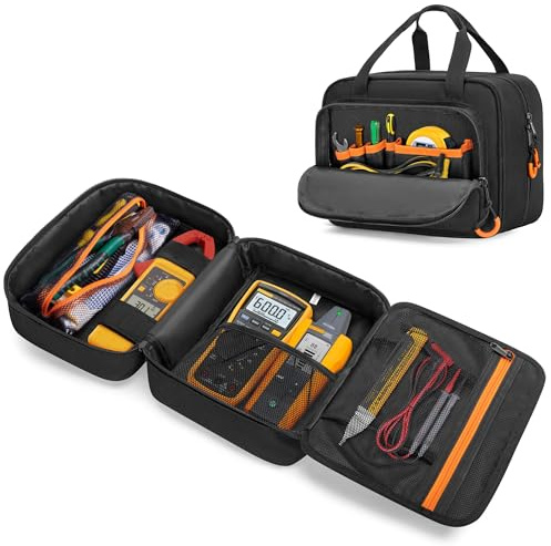 Rexmica Carrying Bag Compatible with Fluke Digital Multimeter/325 Clamp Multimeter, Electric Tester Tool Storage Bag with Multiple Pockets for Electrician (Bag Only)