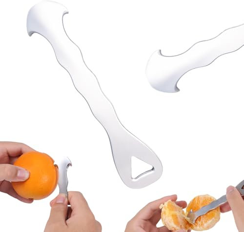 Gosknor Pelador de Naranjas, Pelador Cítricos de Acero Inoxidable Plateado con Orificio para Colgar Fácil Sostener Práctico Utensilio Frutas para Naranjas Limones Mandarinas y Pomelos