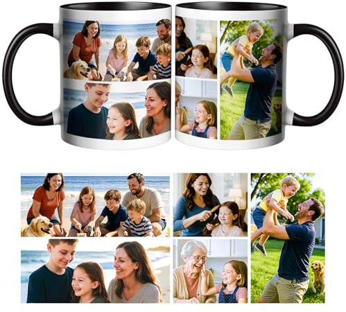 CWYW Personalised Coffee Mug with Photo Custom Picture Logo Mug Photo Collage Personalized with a 5 Photo Novelty Custom Gift for Family, Friends, Birthday