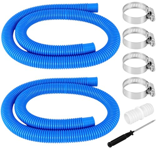 Poolschlauch 32mm, 2 Stück 1.5M Ersatzschlauch für Poolpumpe mit 4 Stück Sicherungsclip und 1 Stück Schlauchverbinder, Poolschlauch für oberirdisches Poolzubehör,Poolfilterschlauch für 330 GPH,530 GPH