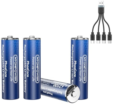 NTONPOWER Piles Lithium AA 1,5 V 2100 mWh Rechargeables USB-C avec câble, Lot de 2, pour Lampe Torche, Jouets et télécommande