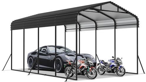 Aufun 12x20 FT Metall Carport Zeltgarage, Hochleistungs-Überdachung mit verstärkter Basis, Stahldach und Ganzmetallrahmen, Außenbereich Garagen-Autounterstand für Auto, LKW und Boote-6x3.7x2.6m
