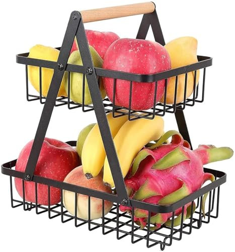 CROWNSHOP 2-Tier Fruit Basket Fruit Bowl Holder Bread Basket Vegetable Rack Detachable Holder for Home Kitchen Office