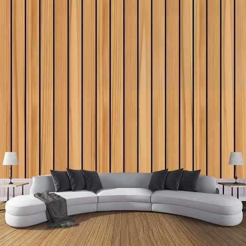 Papier Peint Tissu de Soie Vertical Lames De Bois, 250x175cm (L×H) Peinture Murale 3D, Naturel Art Tapisserie Photo Brun clair Tableaux Muraux, Salon Chambre Bureau Couloir Murale Décoration