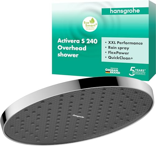 hansgrohe Activera S - wassersparende Kopfbrause (EcoSmart+), runde Duschbrause (240 mm), Regendusche mit 1 Strahlart für Wand- oder Deckenmontage, Brausekopf mit Antikalk-Funktion, Chrom, 28057000