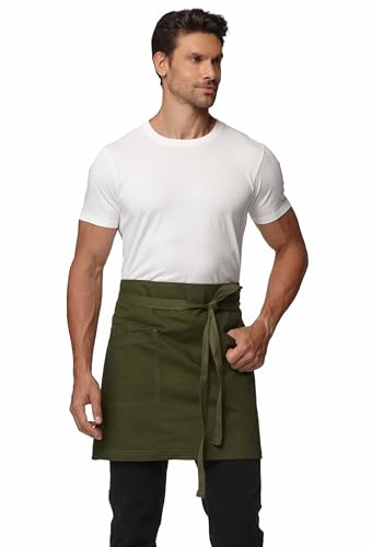 Guolamy Unisex Waist Apron Half Bistro Apron Server Aprons with Pockets Waterproof 4251BY(Army Green,1Pack