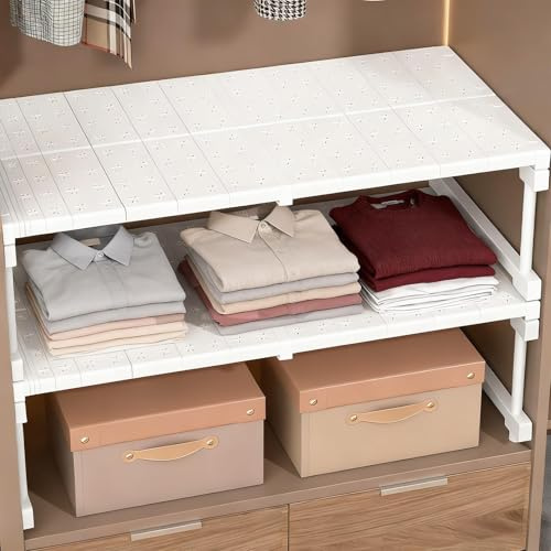 bechoanigel Verstellbare Regale für Schrank, Erweiterbares Einlegeböden Schrankregal, 24cm Weit Einlegeböden für Schränke, Kleiderschrank, Schrank, Küche, Badezimmer, Verstellbare Länge 27-38cm