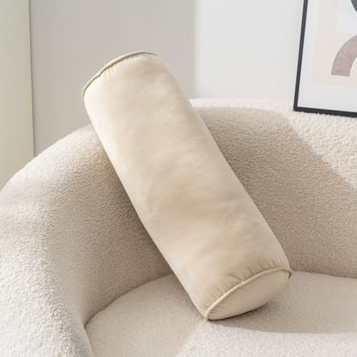 Cylinder Bolster Pillow Decorative Throw Pillows with Washable Cover, 19.7 * 6.7in Neck Roll Pillow Support for Pain Relief, Soft Velvet Round Cylinder Pillows for Couch Bed Decor (Beige)