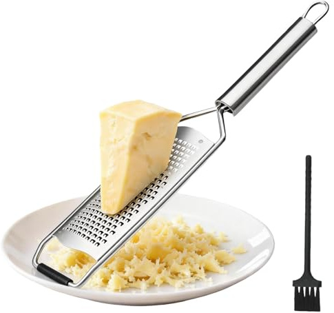 GIONAR Microplane Grater, Zester Grater for Cheese/Lemon, Stainless Steel Scraper, Non-Slip Handle with Plastic Protective Cover + Cleaning Broom