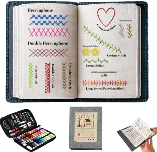 USMEI Sticken für Anfänge Erwachsene, Embroidery Kit mit Stickbuch und Näh-Set, Embroidery Stitch Book,Näh-Übungsleitfaden Für Anfänger, Hobby, Basteln, Familie, Stricken, Weben (ein Buch)