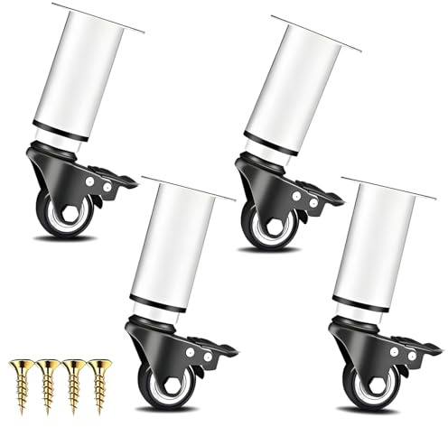 Juego de 4 patas de muebles con ruedas de 18 a 24 cm, patas ajustables en altura con ruedas, patas de muebles con ruedas giratorias, patas de mueble regulables para mesas de armarios y sofás