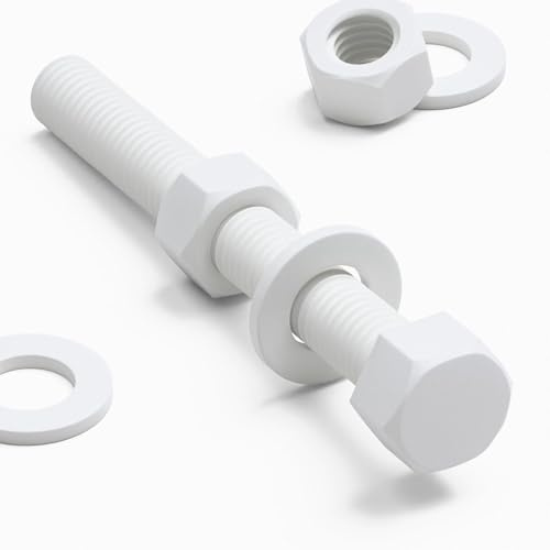 5x Tornillo de cabeza Hexagonal Polipropileno Blancos (PP), Pernos Tornillos y Tuercas de Plástico, M12 x 100mm, arandelas