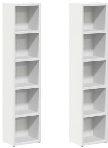 ZIRLANLV CD-ställ, Set Om 2, CD-förvaring, Media Organizer, Konstruerat trä - 21x16x93,5 cm, Vitrinskåp med Fack, Förvaringsskåp för Vardagsrummet (Vit)