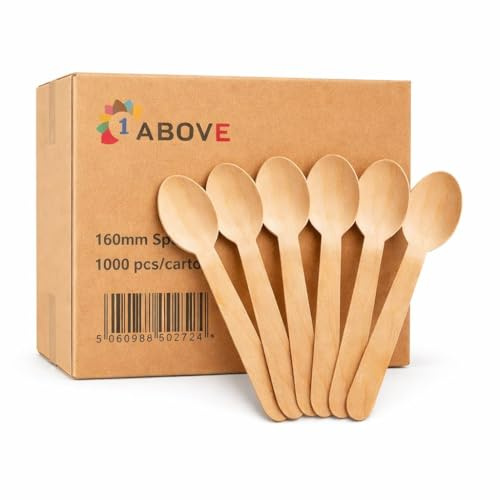 1000 Pack Wooden Spoons – Biodegradable Birch Wood Disposable Cutlery, Eco Friendly Strong Wooden Spoons for Hot & Cold Food, Ideal for Parties, BBQ, Picnic, Catering & Weddings
