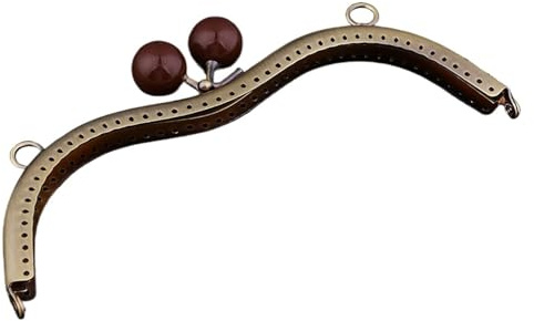 AHIOJEGX Chiusura Borsa Uncinetto Chiusura a Scatto con Struttura in Metallo e Manico in bambù for Accessori Fai da Te for Borse Portamonete borsette(B Brown 19cm)