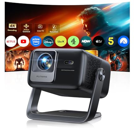 4K Projector with Google TV, 1200 ANSI Native 1080P 4K Decode Home Cinema Projector Smart Short Throw with 360 Stand, 30W Speaker, AI Auto Focus, 6D Keystone, HDR10 Projectors for Bedroom, Outdoor