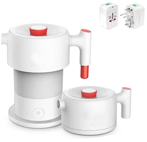Mini hopfällbar vattenkokare, resevattenkokare, bärbar 600 ml 110-220 V automatisk avstängning håller sig varm förhindrar torrbränna avtagbar nätsladd