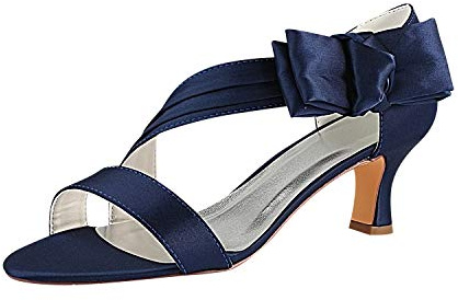 Emily brud bröllopsskor champagne bröllopsskor låg klack satin öppen tå rosett brudsandaler