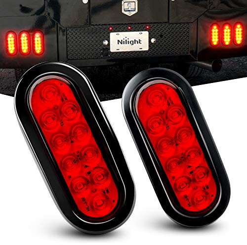 Nilight - TL-01 6 Oval Red LED Tail 2PCS w/Surface Mount Grommets Plugs IP65 Waterproof Stop Brake Turn Trailer Lights for RV Truck Jeep