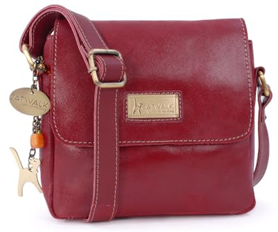 Catwalk Collection Handbags - Damen Antik - Leder Umhängetasche - Crossbody Bag Klein - Messenger Bag - Verstellbarer Schultergurt - Sabine
