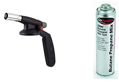 GoSystem Auto Start Blow Torch & Butane/Propane (70:30) Mix Gas Cartridge, Silver, 350 g